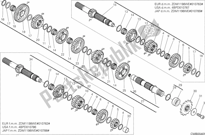 All parts for the Gear Box of the Ducati Superbike 1199 Panigale S ABS 2013